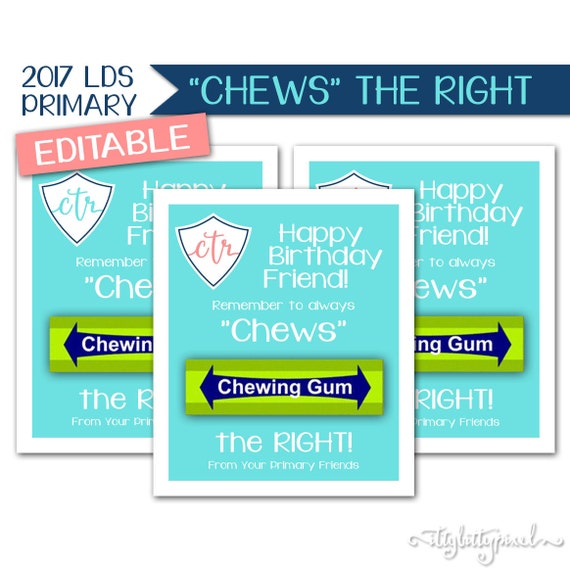 Chews the Right Handout LDS Primary 2017 Theme Editable