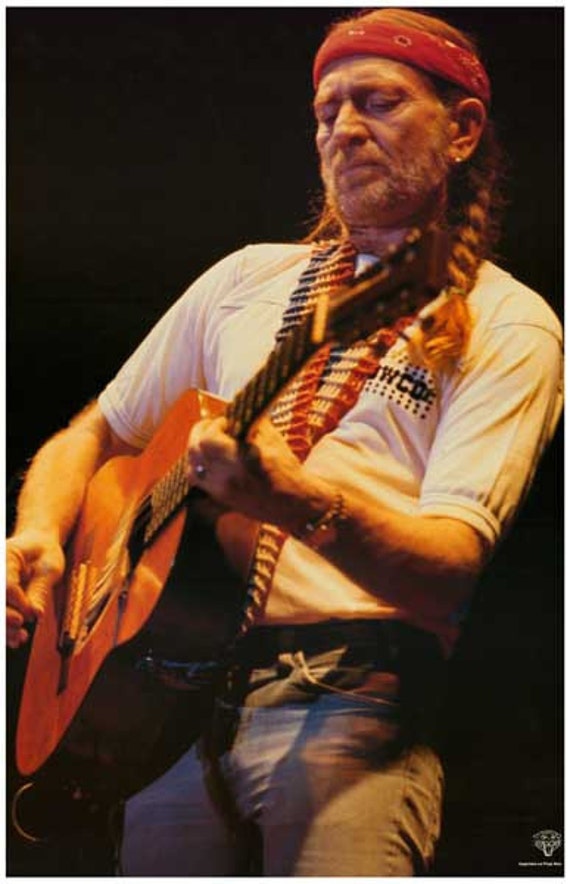 Willie Nelson with Guitar Rare Vintage Poster