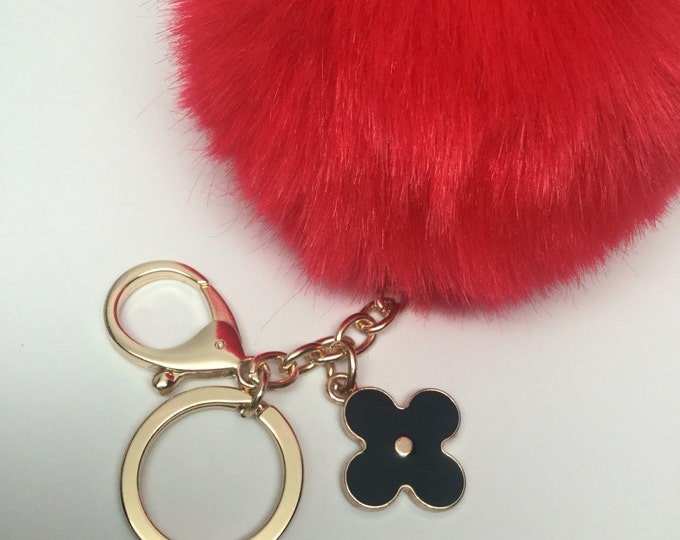 NEW! Faux Rabbit Fur Pom Pom bag Keyring Hot Couture Novelty keychain pom pom fake fur ball in red