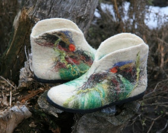 Felted wool slipper boots - organic wool felt boots - boiled wool shoes - valenki - women slippers - house shoes