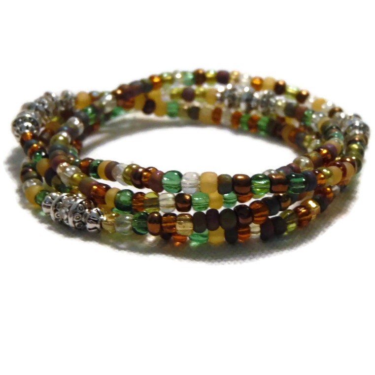 Silver and Mix Glass Seed Bead Bracelet