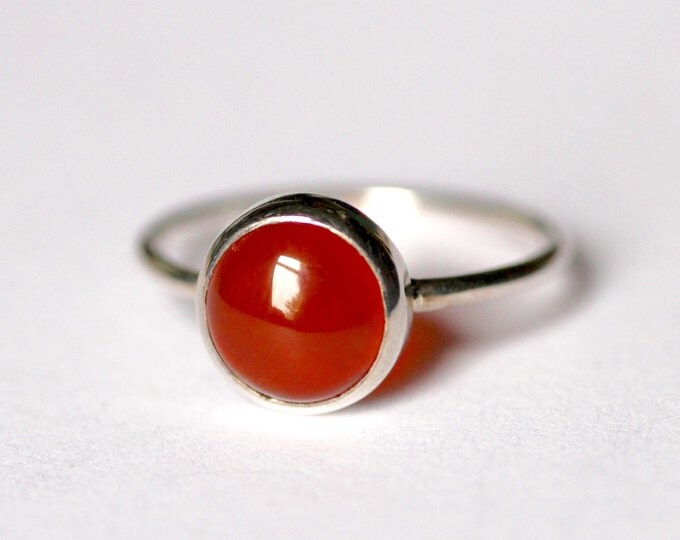 Carnelian silver Ring Natural Stone May Birthstone Simple Wedding Minimalist Engagement Gemstone Jewelry Stacking Y...