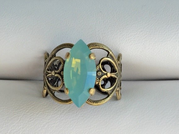 Pacific Opal Crystal Marquise Cut Adjustable Filigree Ring