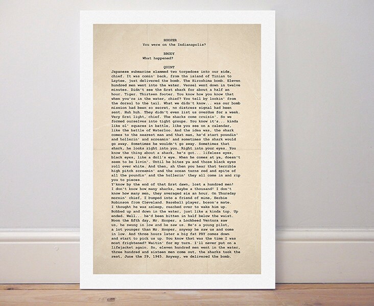 Movie quote poster 'Jaws'. Quint USS Indianapolis