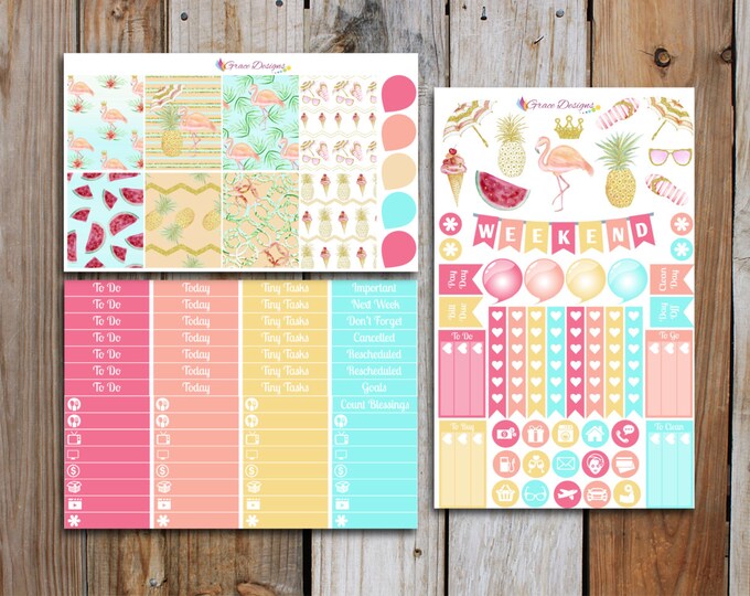 Paradise Planner Stickers Kit (7 pages) | Summer Planner Sticker Kit | for use with ERIN CONDREN LifePlanner