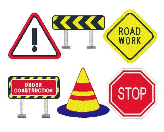 Construction Machine Embroidery Designs Vehicles Road Signs