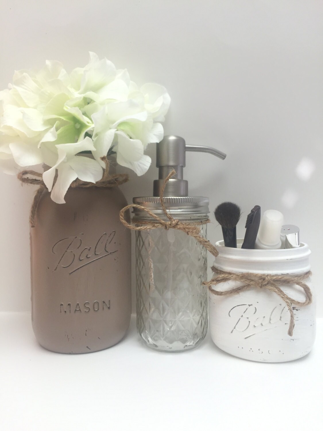 Rustic Farmhouse Bathroom Organizer Bathroom Set Mason Jars