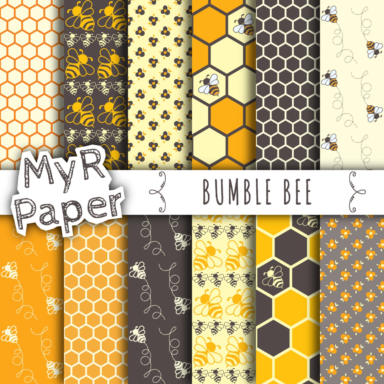Download Bee digital paper: BUMBLE BEE patterns pack & by MyRpaper ...