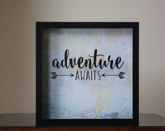 TICKET STUB Shadow Box 'Adventure Awaits': Ticket Shadow Box, Shadow Box Ticket, Ticket Stub, Travel Shadow Box, Adventure Shadow Box