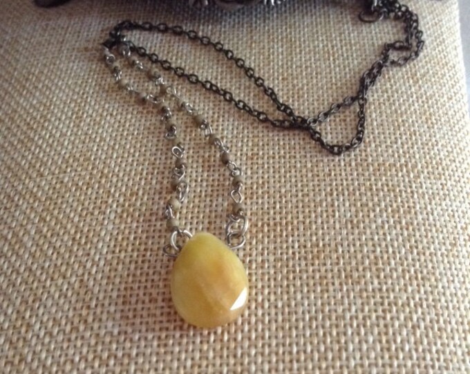 Yellow Opal Teardrop Pendant Necklace...faceted opal gemstone necklace