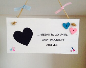 Personalised Baby Countdown Handmade Chalkboard Hanging Plaque - Mum and Dad To Be Gifts - Personalised Baby Countdown Gifts