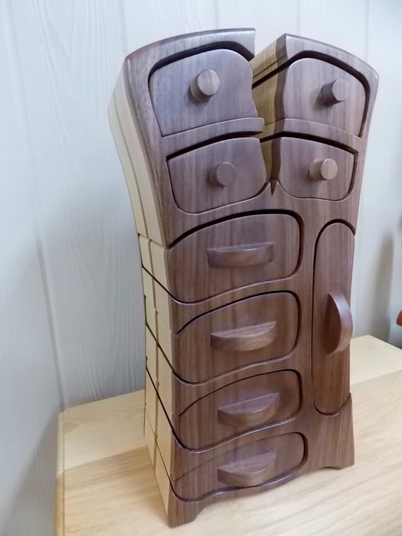 Bandsaw Box Walnut and Ash 8 Drawer Jewelry Box by