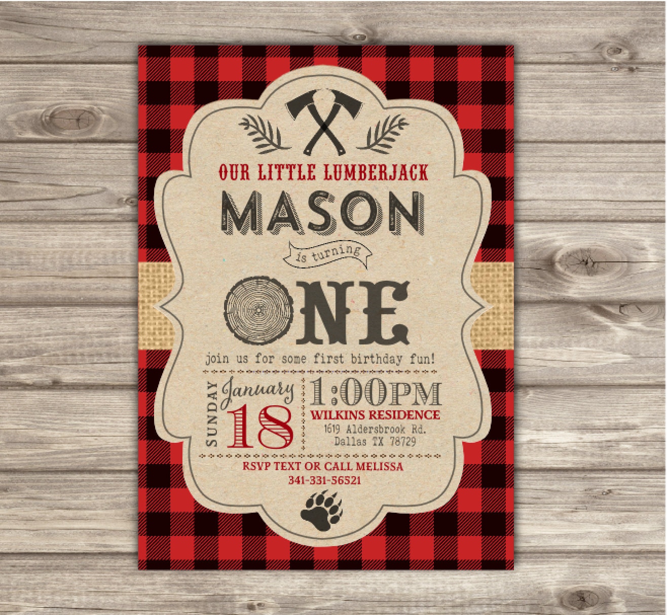 LumberJack Birthday Invitations Woodland Lumber jack Buffalo