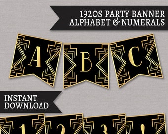 1920s banner printable, party 20s theme printable decoration, prohibition era party decor, happy birthday bunting, roaring 20s printables