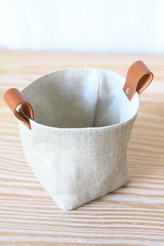 MiniLinen Box baskets basket fabric linen linen and leather