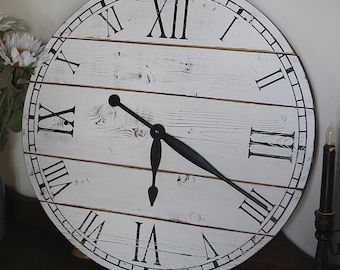 22 Inch Rustic Wall Clock, Large Wall Clock, Distressed Clock, Wooden Clock, Farmhouse Clock, Unique Clock, Oversized Clock, Painted Clock