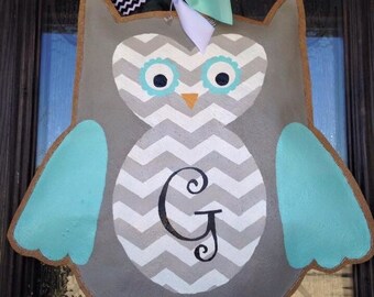 Hand-Painted Burlap Owl Door Hanger