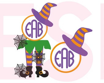 Halloween SVG, DXF, EPS, Witch legs and Witch hat monogram, cutting files, use with Silhouette Studio and Cricut Design space.