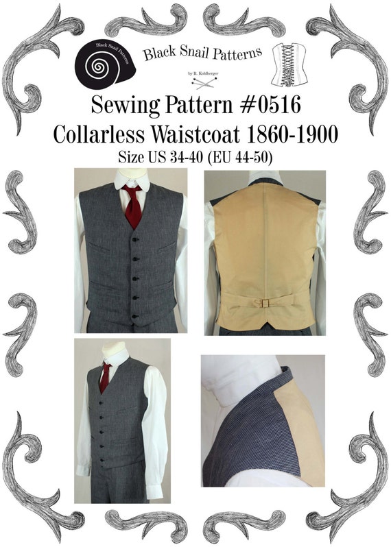 Victorian Edwardian Waistcoat Sewing Pattern #0516 Size US 34-48 (EU 44 ...