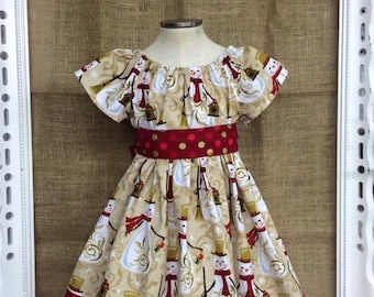 Golden Snowmen Girls Holiday Dress size 12/18m, 2T and 3T