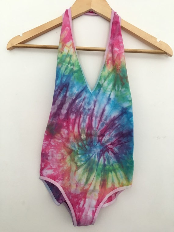 Pastel Rainbow Tie Dye Cotton Halter Bodysuit Swimwear One