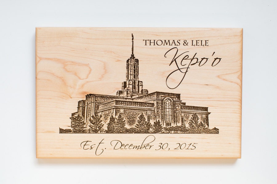 Personalized LDS Temple Sign Engraved on Wood Custom Mormon