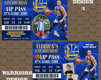 Golden State Warriors Basketball Birthday Party Invitations Printable Uprint Digital Printed Options * 4 Designs * READ DESCRIPTION*