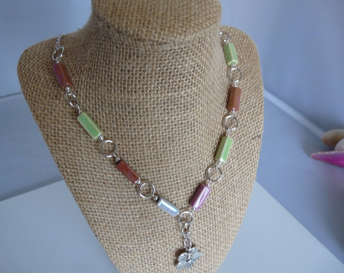 Flower Rectangle tube beads necklace