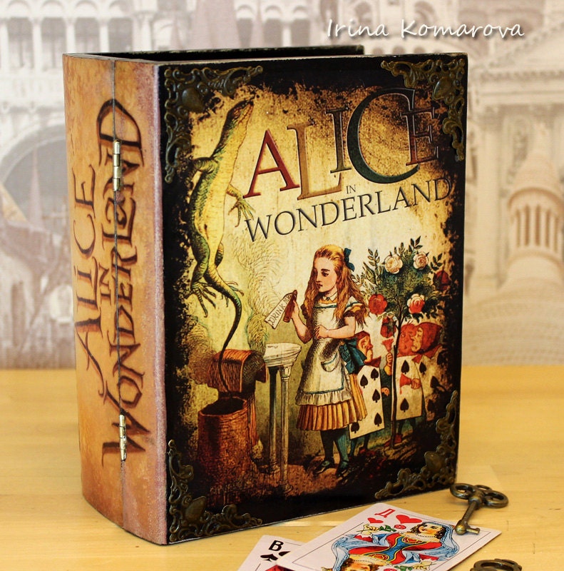 Alice in wonderland decoupage box wooden book original