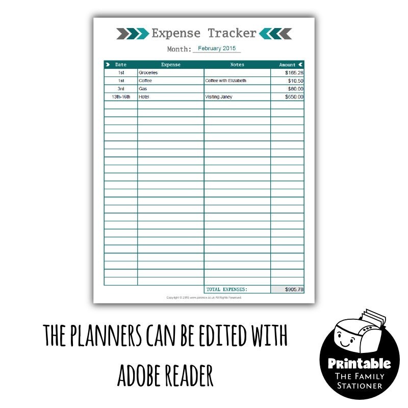 printable expense tracker template