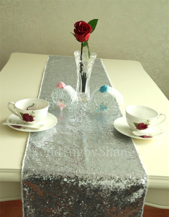 15 x 120 Silver Table Runners Sparkly Table by WeddingbyShane