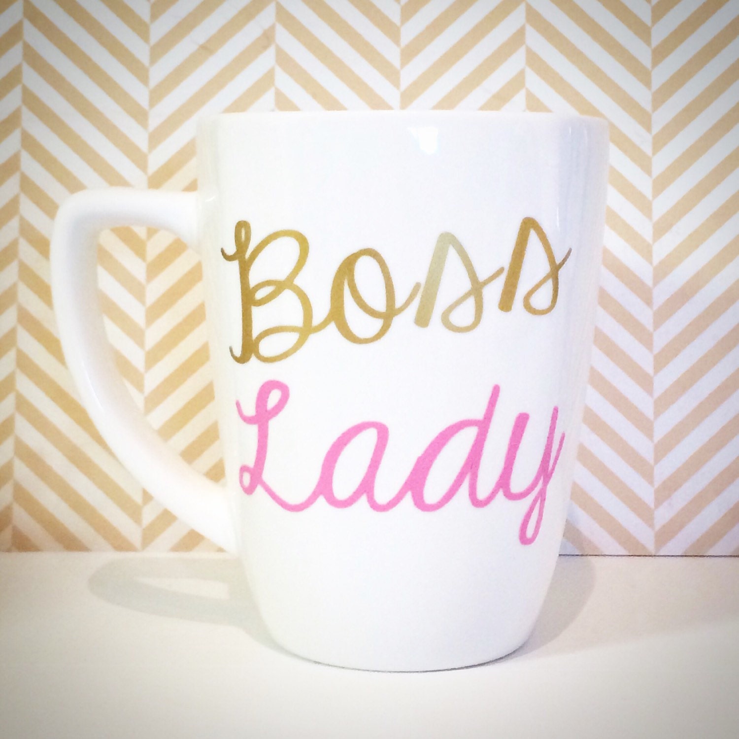 Boss Lady Coffee Mug in gold and pink by BlueFeelCreations on Etsy