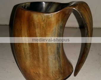 viking drinking horn mug medieval renaissance Ox Horn beer mug Tankard burn finish