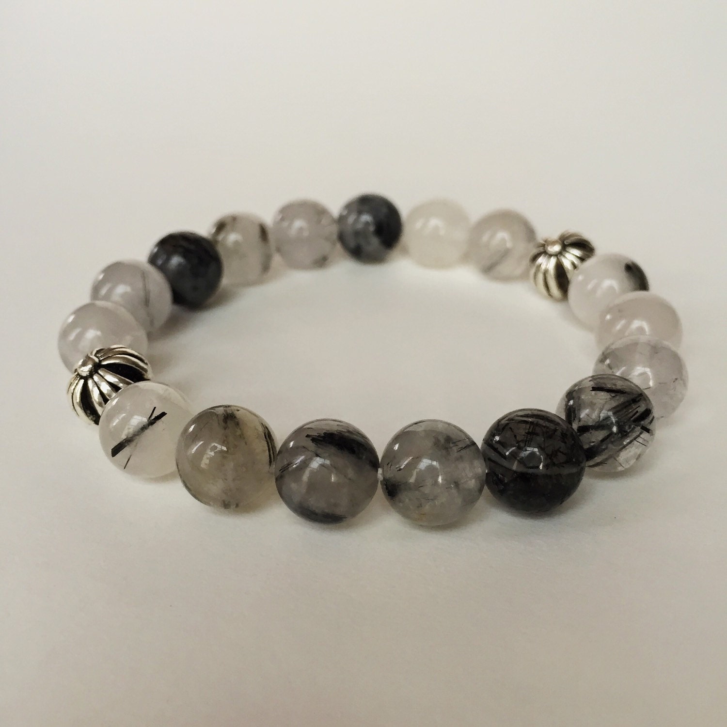 Black Rutilated Quartz Bracelet Black Tourmalinated Quartz