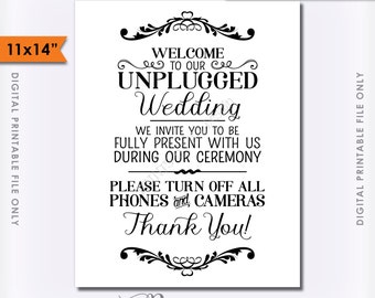 Unplugged Wedding Sign, Unplugged Ceremony Sign, Unplugged Sign, No Phones, No Cameras, 11x14" Instant Download Digital Printable File