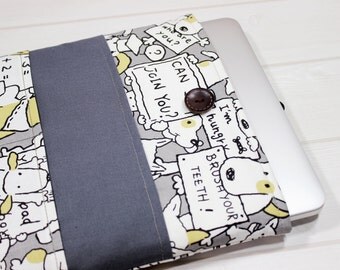Macbook Pro sleeve, Dell XPS 15 case, dog lovers gift, grey laptop sleeve, Lenovo Flex 3 sleeve, laptop case for women, unique laptop sleeve