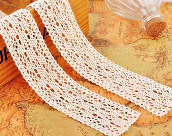 SALE Large Cotton Lace Trim 45mm Beige Cotton Ribbon Trim for Wedding Jewelry z24