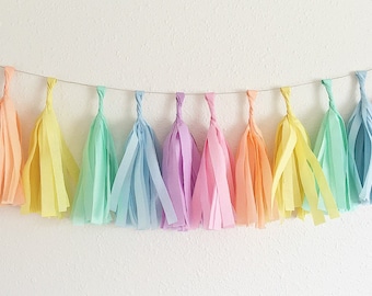 Pastel Rainbow Tassel Garland Unicorn Party Pastel Tassels Rainbow Party Pastel Nursery My Little Pony Party Pastel Shower Decor Tissue