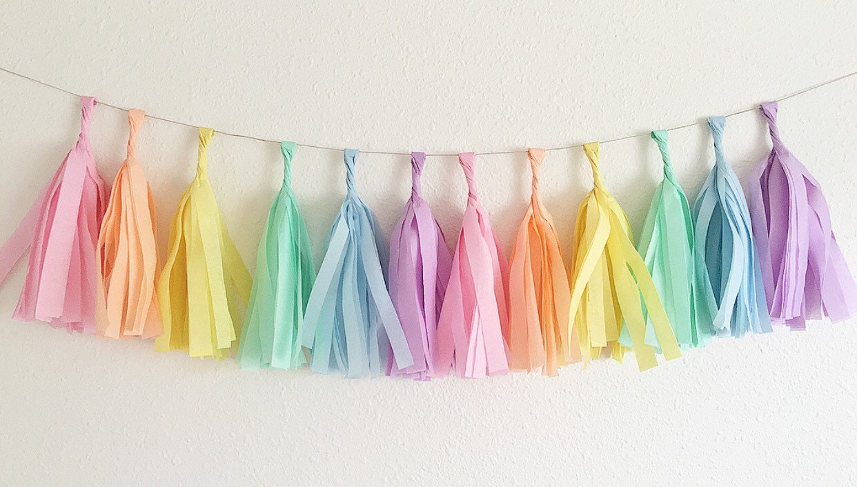 Pastel Rainbow Tassel Garland Unicorn Party Pastel Tassels