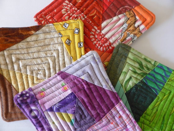 Fabric coasters, quilted coasters, set of 4 coasters, hand made coasters, colorful coasters