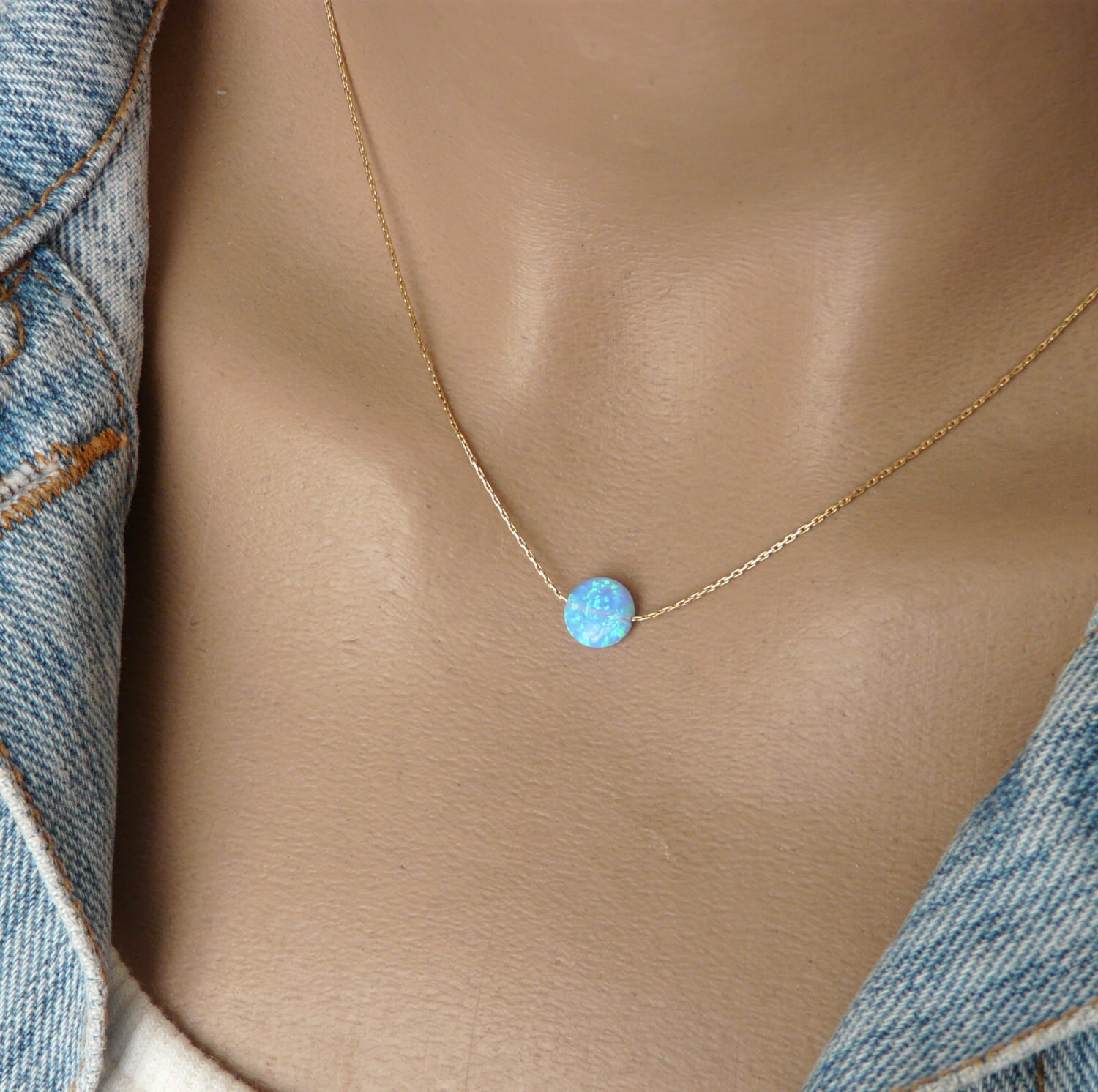 Opal necklace Opal coin necklace Delicate Opal necklace