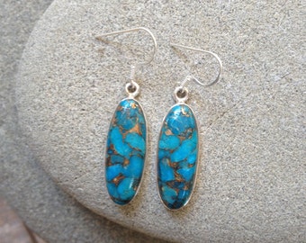 Items similar to BIG round copper earrings, blue, oxidized copper ...