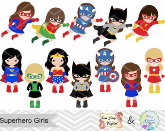 27 Little Girl Superheros Digital Clip Art, Girls Superhero Clipart, Superhero Party, Super Hero Clip Art, Super Hero Girls Clipart, 0186