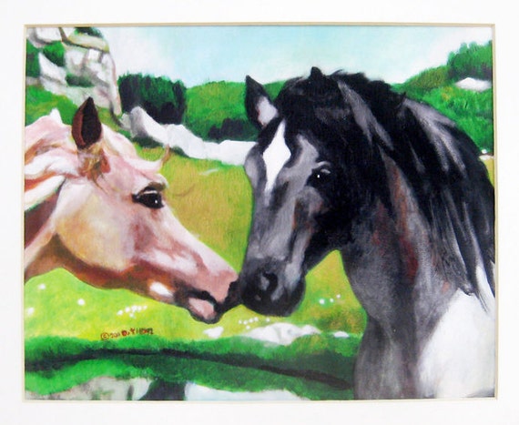 Wild at Heart Two Horses Kissing Art Print of Animal