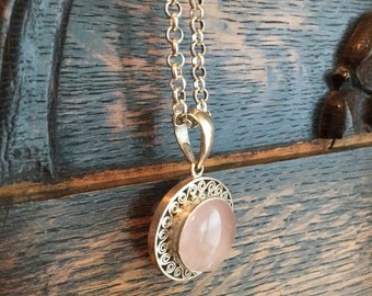 Sterling Silver Rose Quartz Pendant Necklace