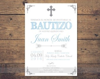 Silver Baptism invitation boy spanish, baptism invitation printable, Christening Invitation, silver baptism invitation, invites, español