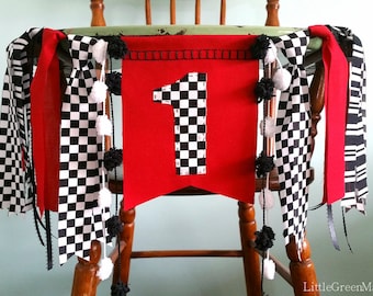 Race Car Banner, 1st Birthday highchair banner, Smash cake photo prop, Birthday Party Banner