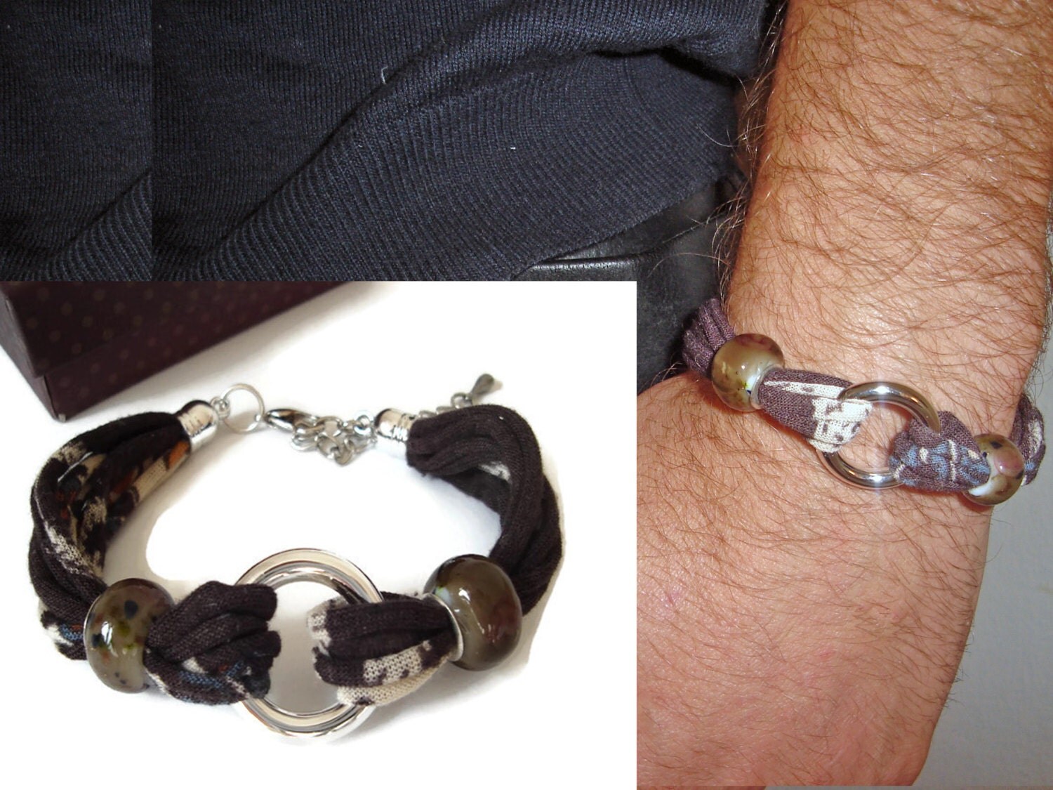 Men fabric bracelet Pandora pearl Mens jewelry Men perfect