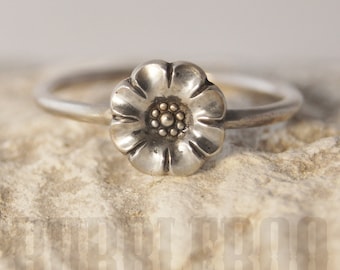 Silver Rose Ring - Sterling Silver Ring - Rose Flower - stackable - stacking ring - Size O 1/2 (UK)