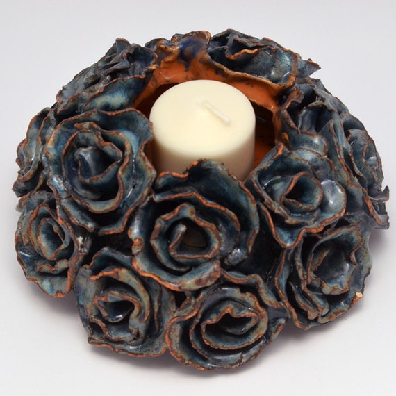 Ceramic Flowers Vase Blue & Orange Organic Rose Vase Blue
